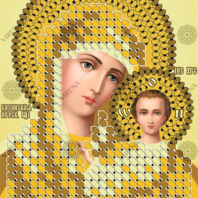 изображение: икона, вышитая бисером, БМ Казанская
