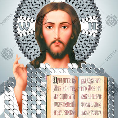 изображение: икона, вышитая бисером, Иисус Христос