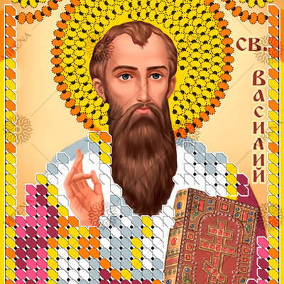 изображение: икона, вышитая бисером, Св. Василий Великий
