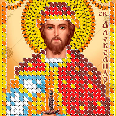изображение: икона, вышитая бисером, Св. Князь Александр