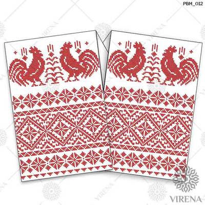 фото: рушник свадебный для вышивания бисером, Красный орнамент и петухи