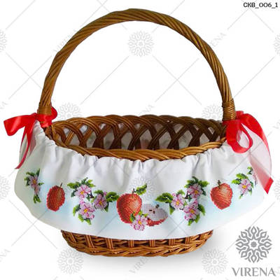 фото: лента на Спас вокруг корзины для вышивания бисером, Яблоки