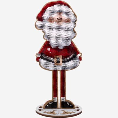 фото: вышитый бисером на деревянной основе Санта Клаус