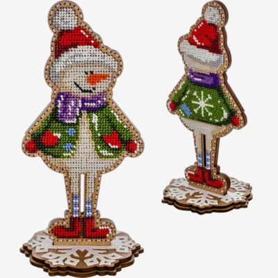 фото: набор для вышивки бисером по дереву, Снеговик