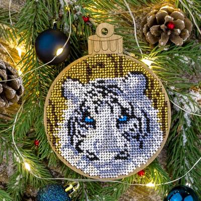 фото: набор для вышивки бисером по дереву, ёлочное украшение, Тигр