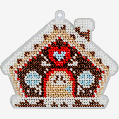фото: ёлочное украшение, вышитое бисером на пластиковой канве