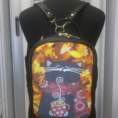 Пошитый рюкзак для вышивки бисером М1 С11 черный кожзам