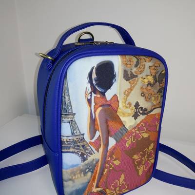 Пошитый рюкзак для вышивки бисером М1 С3 синий кожзам