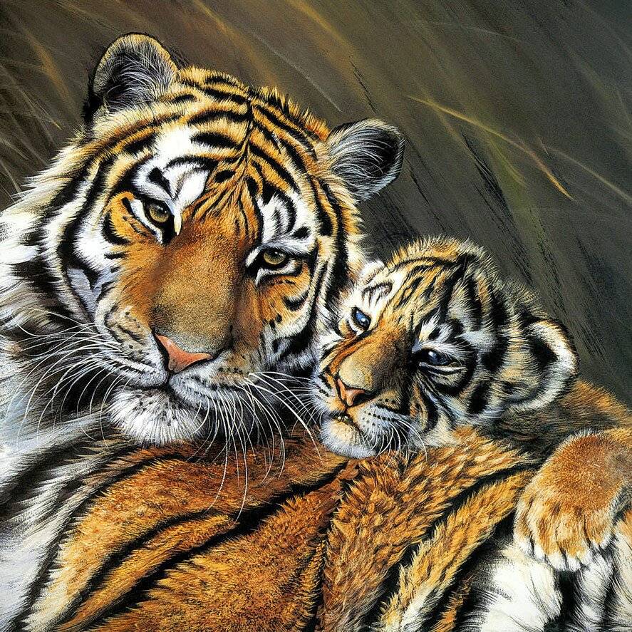 Алмазная мозаика тигрица с тигренком