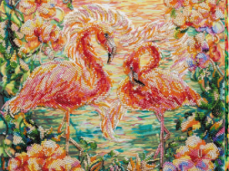 фото: картина для вышивки бисером, пара фламинго