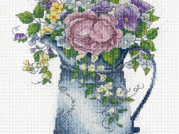 Картина для вышивки крестиком, цветы в кувшине