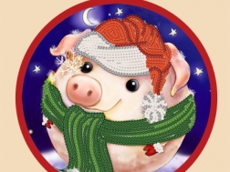 фото: игрушка для вышивки бисером елочного украшения, веселая свинка
