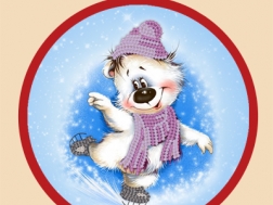 фото: игрушка для вышивки бисером елочного украшения, белый медвежонок на коньках