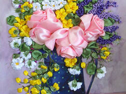 Фото: картина для вышивания лентами букет розовых роз