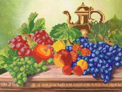 фото: картина для вышивки щедрый натюрморт, виноград, яблоки, абрикосы