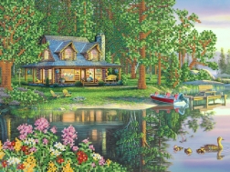фото: картина для вышивки бисером дом на берегу озера