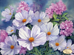 фото: картина дял вышивки бисером цветы космея и флокс