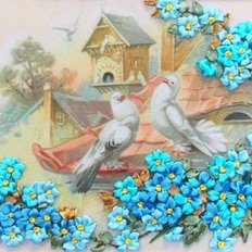 Набор для вышивания лентами Верные голуби