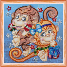 Набор для вышивания бисером на натуральном художественном холсте "Веселые обезьянки"
