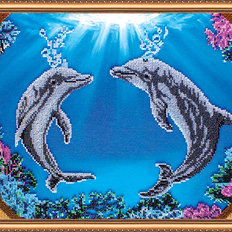 Набор для вышивания бисером на натуральном художественном холсте "Дельфины"