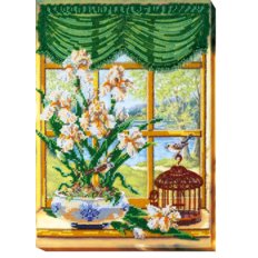 Набор для вышивания бисером на натуральном художественном холсте "За окном весна-1"