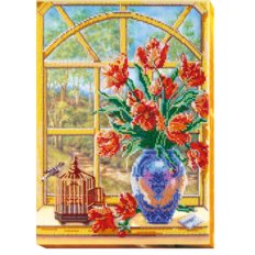 Набор для вышивания бисером на натуральном художественном холсте "За окном весна-2"