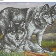 фото: картина, вышитая бисером, Молодые волки