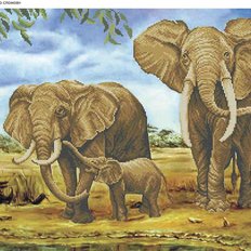 фото: картина, вышитая бисером, Семейство слонов