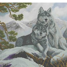 фото: картина, вышитая бисером, Волчья пара