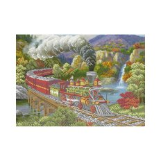 фото: картина, вышитая бисером, Осенний поезд (Сунг Ким)