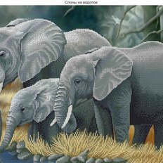 фото: картина, вышитая бисером, Слоны на водопое