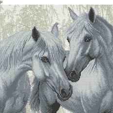 фото: картина, вышитая бисером, Белые лошади
