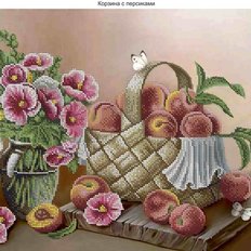 фото: картина, вышитая бисером, Корзина с персиками
