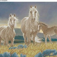 фото: картина, вышитая бисером, Семья лошадей