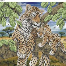 фото: картина, вышитая бисером, Леопарды
