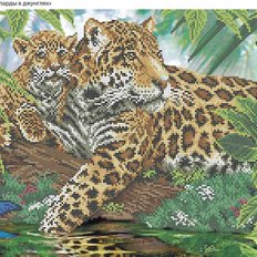 фото: картина, вышитая бисером, Леопарды в джунглях