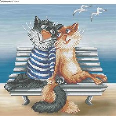 фото: картина, вышитая бисером, Влюбленные коты