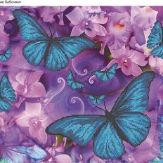 фото: картина, вышитая бисером, Синие бабочки
