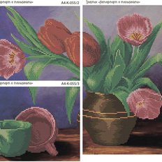 фото: картина, вышитая бисером, Триптих Натюрморт с тюльпанами