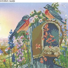 фото: картина, вышитая бисером, Птицы на почтовом ящике фото: картина, вышитая бисером, Птицы на почтовом ящике