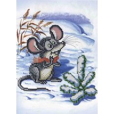фото: картина, вышитая бисером, Новогодняя мышка