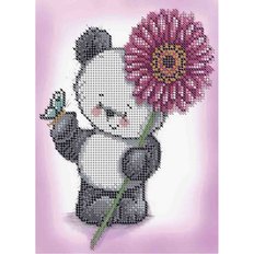 фото: картина, вышитая бисером, Панда с цветком