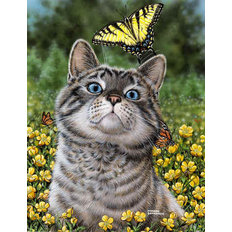 фото: картина в алмазной технике Кот с бабочкой