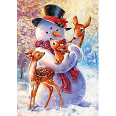 фото: картина в алмазной технике Снеговик и олени