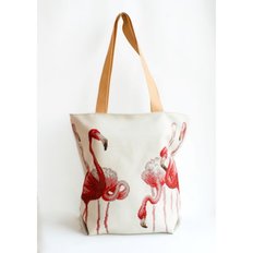 фото: сшитая сумка для вышивки бисером или нитками Фламинго