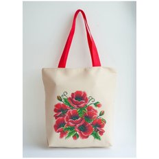 фото: сшитая сумка для вышивки бисером или нитками Маки красные