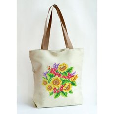 фото: сшитая сумка для вышивки бисером или нитками Подсолнух с красными цветочками