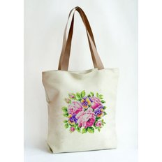 фото: сшитая сумка для вышивки бисером или нитками Розы и анютины глазки