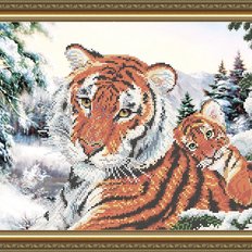 Схема для вышивки бисером Тигрица с тигренком