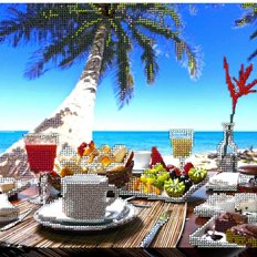 фото: картина, вышитая бисером, Завтрак на пляже